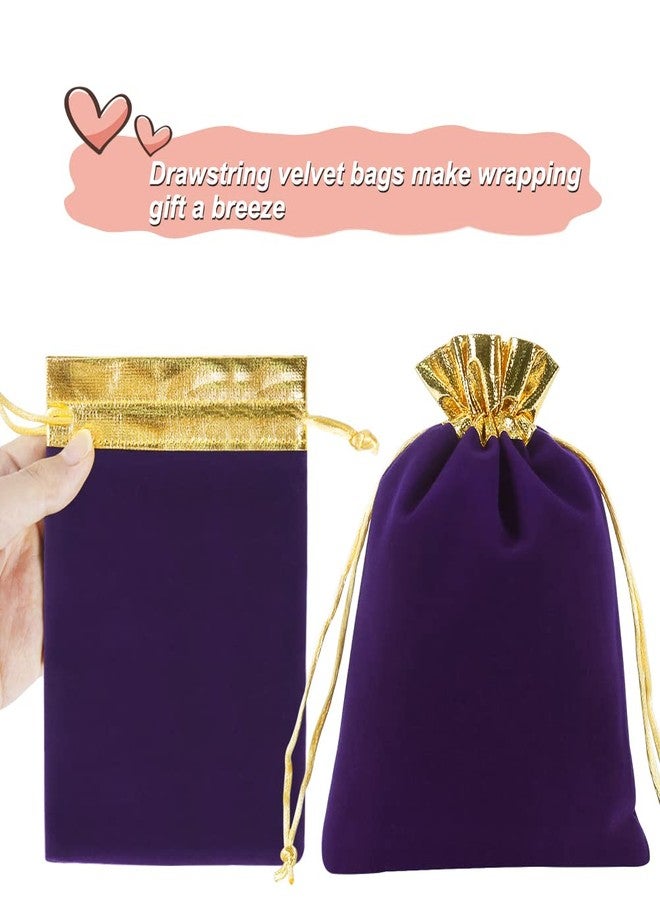 HRX Package 10pcs Velvet Bags with Drawstrings 5x7 inch, Purple Gold Cloth Jewelry Pouches Baggies Sacks for Small Gift Dice Party Favor - Image 4
